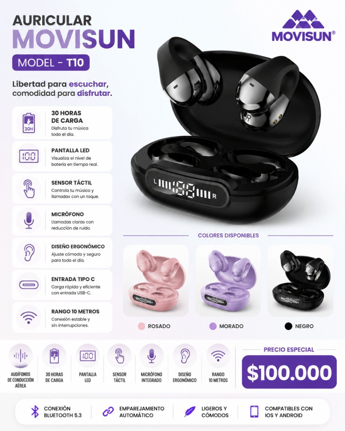 Auricular Movisun T10